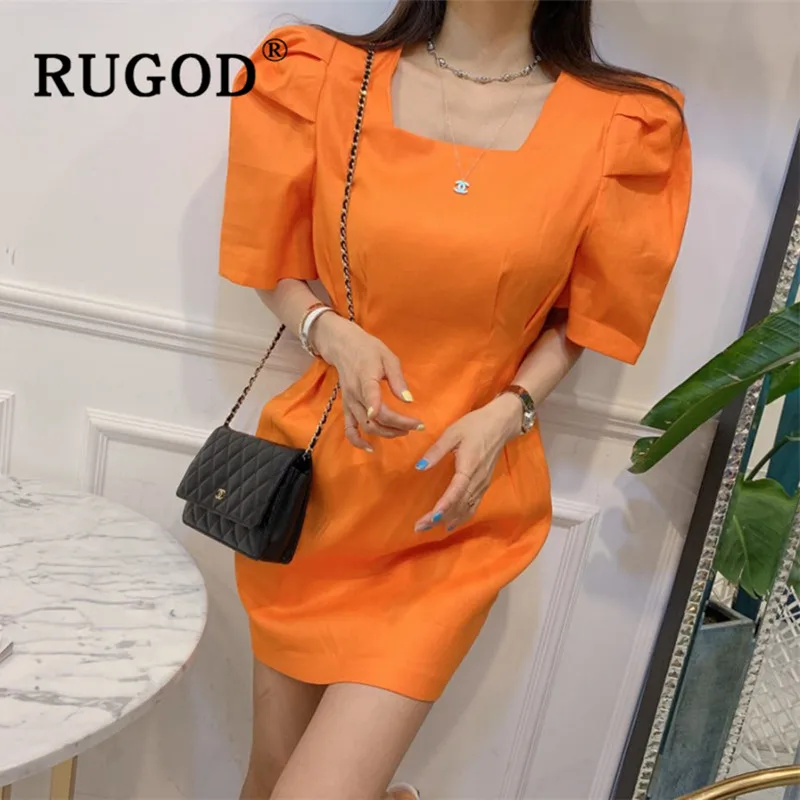 RUGOD корейское женское платье с квадратным воротником модное ТРАПЕЦИЕВИДНОЕ