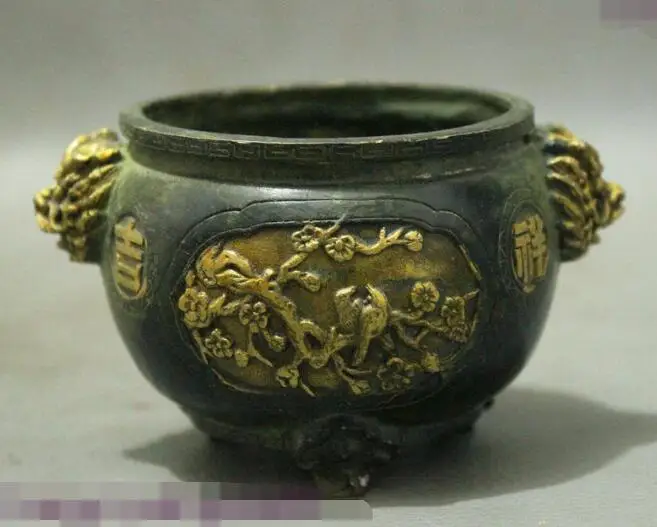 SCY S4540 китайский буддийский старый Бронзовый позолоченный лев голова Птица