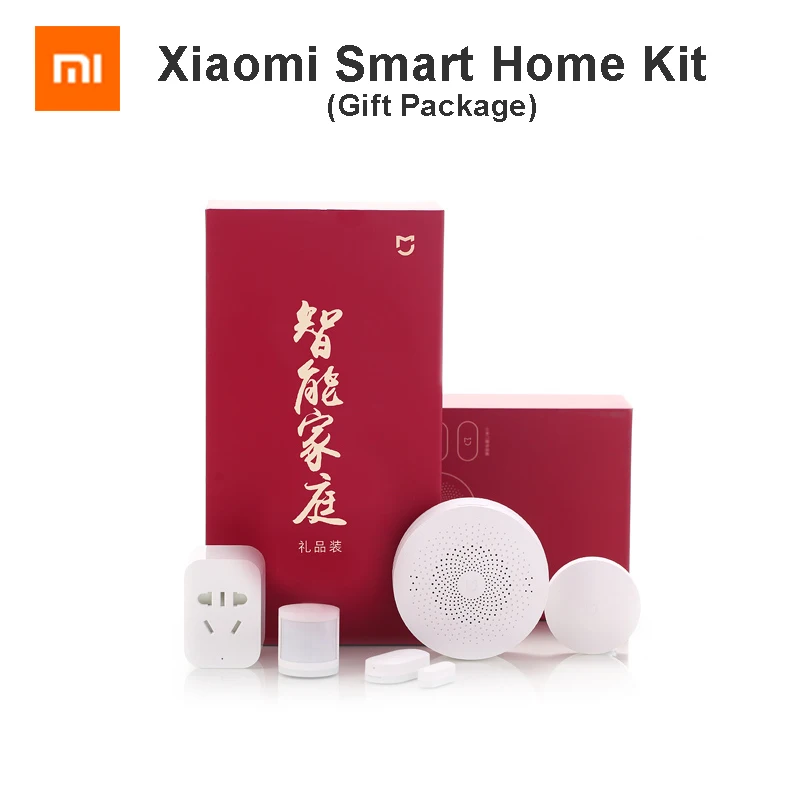 Подарочная посылка Xiaomi умный дом автоматизация Mijia 5в1 комплект светодиодный шлюз 2 Датчик ZigBee WiFi переключатель прерыватель domotique domotica