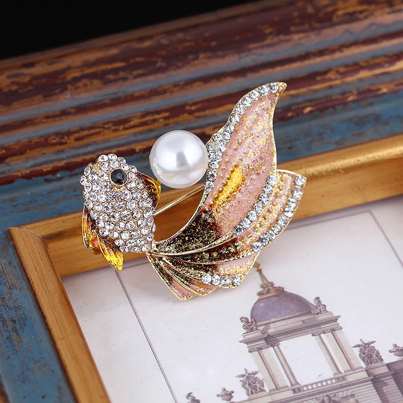 Брошки Золотая рыбка Для женщин эмалированная брошь с животным булавкой модные