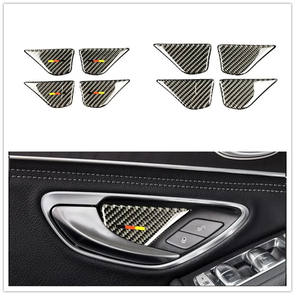 Carbon Fiber Car Interior Door Handle Bowl Cover Trim Stickers For Mercedes C Class W205 C180 C200 GLC Auto Accessories | Автомобили и