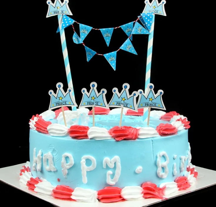 Синий Принц Корона Звезда Дизайн Торт deocration флаг для дня рождения ребенка душ