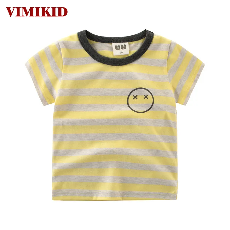 Детская летняя одежда футболка для маленьких мальчиков хлопковая в полоску с