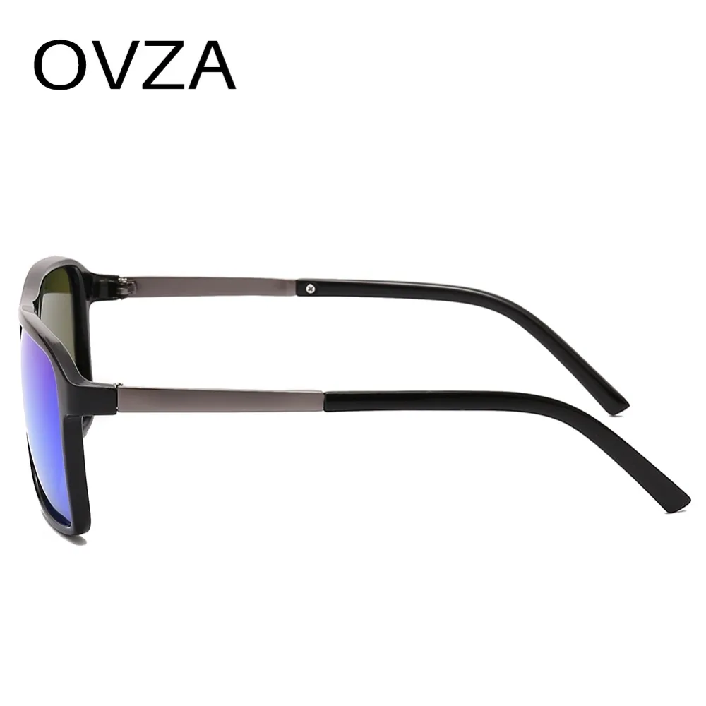 Мужские зеркальные солнцезащитные очки OVZA черные прямоугольные с