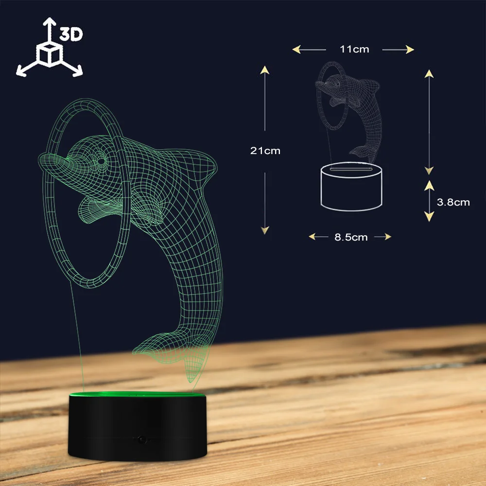 Картонная лампа Дельфин 3D Оптическая иллюзия Настольный ночной Светильник разноцветная лампа Светодиодная визуальная Настольная лампа Декор в виде животных Новинка светильник s