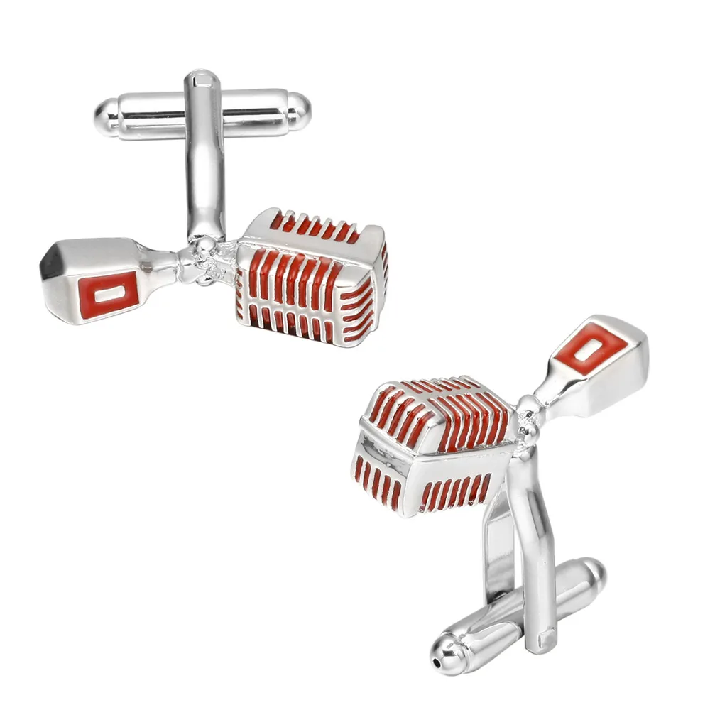 Серебристо-красные запонки с 3D микрофоном для мужчин DJ Music Charm мужские свадебной