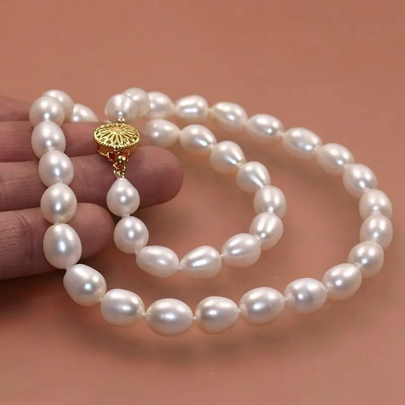 

New women 7-8mm white cultured pearl Akoya necklace earring gift