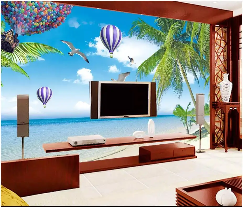 

Custom 3d wallpaper for walls 3 d wall murals Seaside mediterranean tree beach balloon mural background wall papers home decor