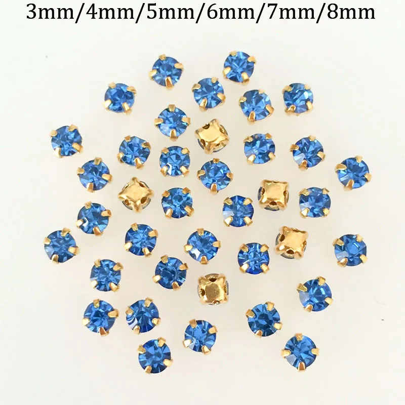 Золотое стекло светло синего цвета со стразами с отверстиями 3 мм 4 5 6 7 8 мм|sew on|sew on