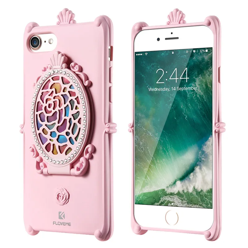 Pink FLOVEME модный девчачий Макияж Зеркало чехол для iPhone 8 7 6 6s Plus 5 силиконовые мягкие чехлы с подставкой для iPhone 55 SE 5 Чехол - Цвет: Pink