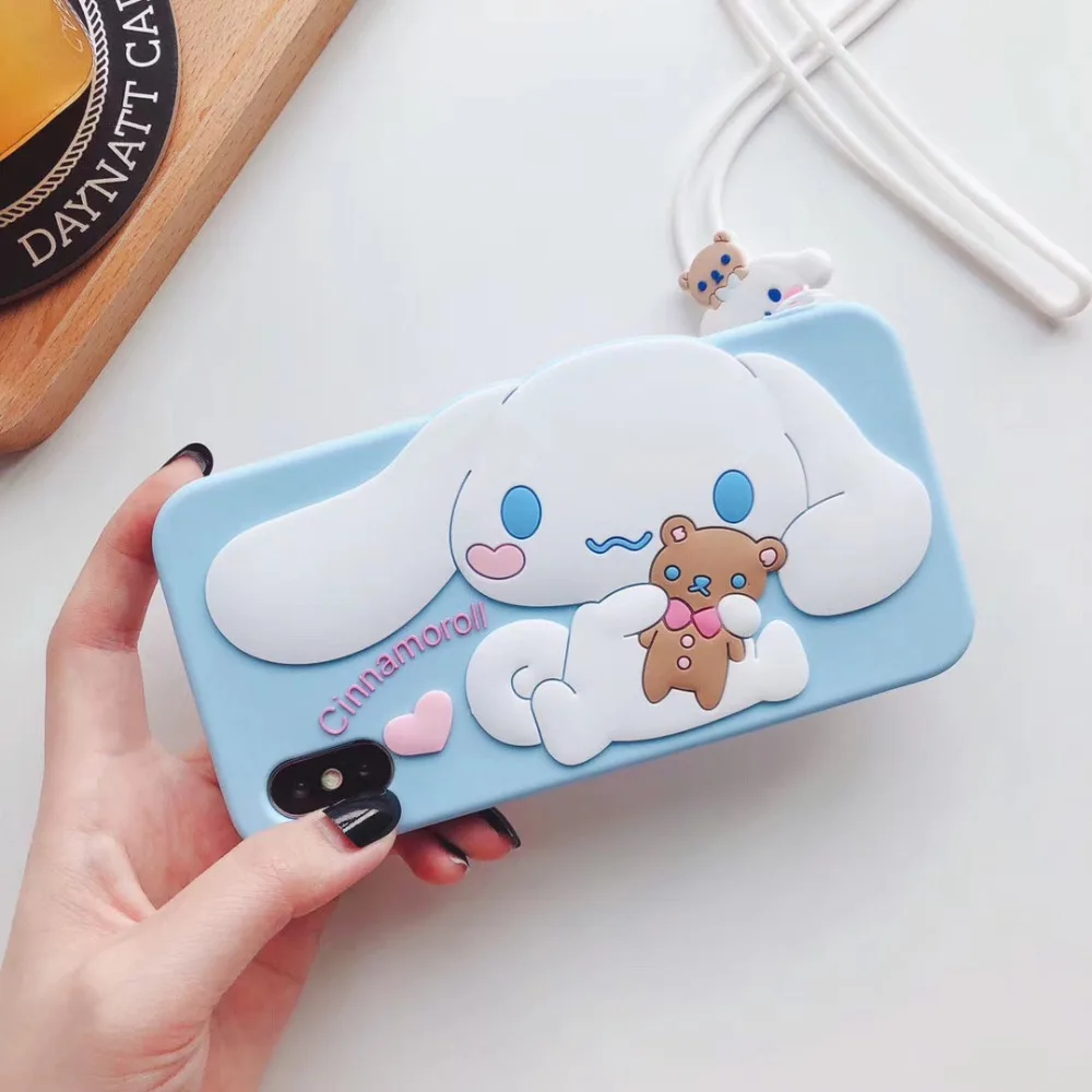 Японский 3D милый мультяшный Sanrio Cinnamoroll Мягкий силиконовый чехол для iPone 11 pro 8 7 6 6s plus X XS MAX XR с длинным ремешком