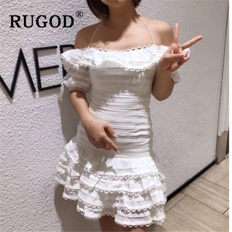 Женское вечернее платье RUGOD белое элегантное мини с пышными рукавами летнее