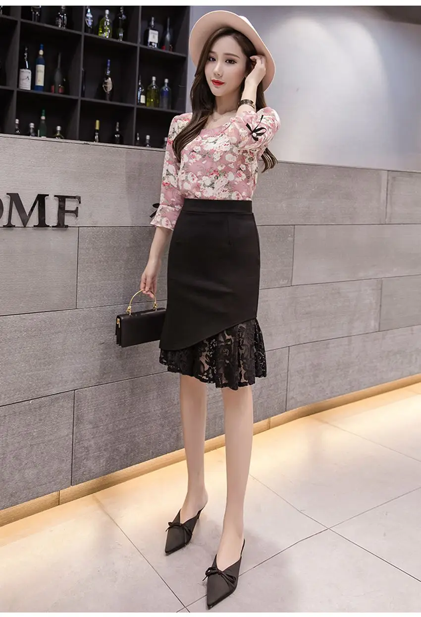 SEXMKL Faldas Mujer Moda Женщины Высокой Талией Кружевные Лоскутные Юбки Корейская Уличная Одежда Юп Femme Midi Юбка-Карандаш Плюс Размер