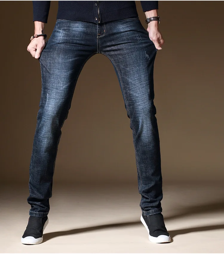 Men's Stretch Jeans Fashion Business Classic Style Autumn Straight Fit Jeans Regular Casual Denim Pants Male Cowboy Trouser