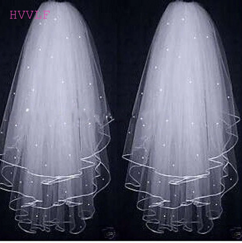 

New Arrival Wedding Accessories Two Layer Ribbon Edge White Ivory Wedding Veils Bridal Veil With Comb
