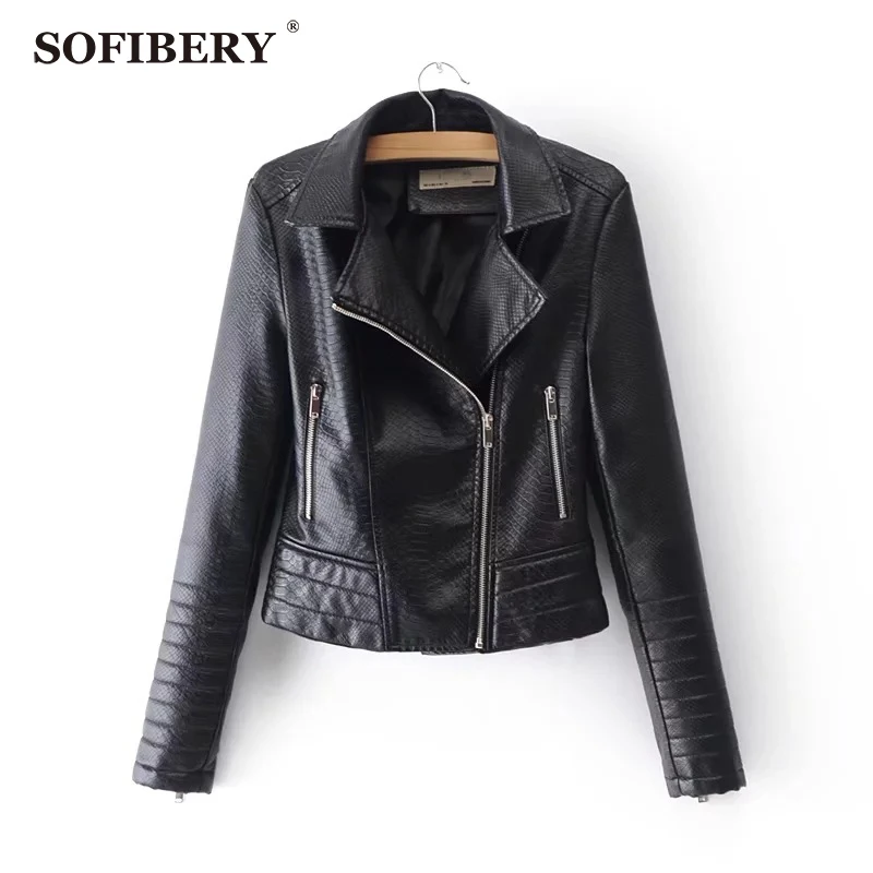 SOFIBERY Для женщин Искусственная кожа Slim Fit мотоциклетная куртка Женские Модные