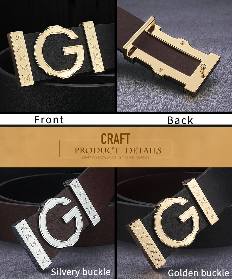 High Quality G letter Slide buckle leather genuine belts men fashion luxury brand Cowskin Waist Strap Casual cintos masculin