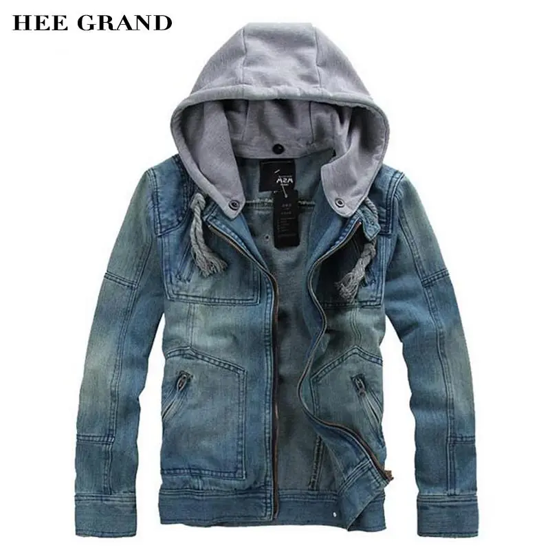 HEE GRAND/2018 Новое поступление повседневная мужская джинсовая куртка со съемной