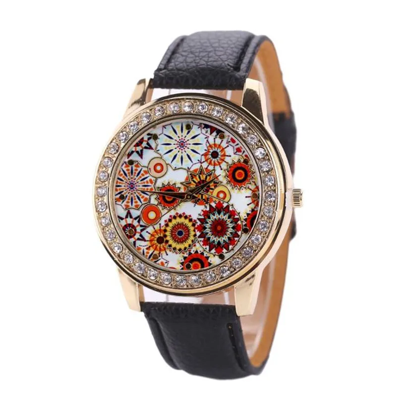 Модные женские часы с подсолнухом кожа нержавеющая сталь Кварцевые аналоговые