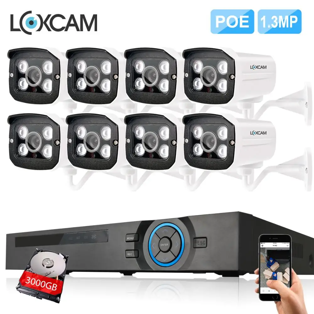 LOXCAM H.265 система безопасности камеры IP66 наружная POE ip камера 8Ch 2MP 1080P NVR комплект P2P