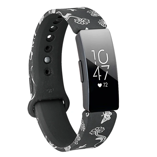 Black flower Силиконовый ремешок для Fitbit Inspire HR Flora, цветной смарт-ремешок для Fitbit Inspire/Inspire HR, аксессуары, маленький Ларг - Цвет: Black flower