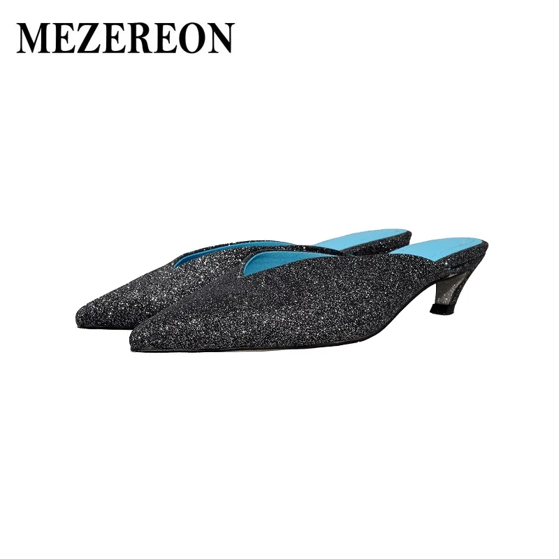 MEZEREON/шикарные туфли лодочки женские элегантные на среднем каблуке с острым