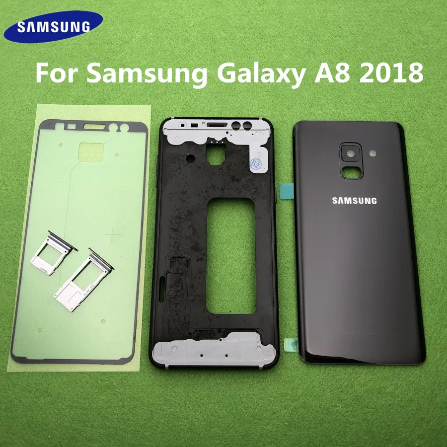 Для Samsung Galaxy A8 A530 A530F средняя передняя рамка полный корпус задний корпус под светодиод рамка Задняя стеклянная крышка чехол Дверь