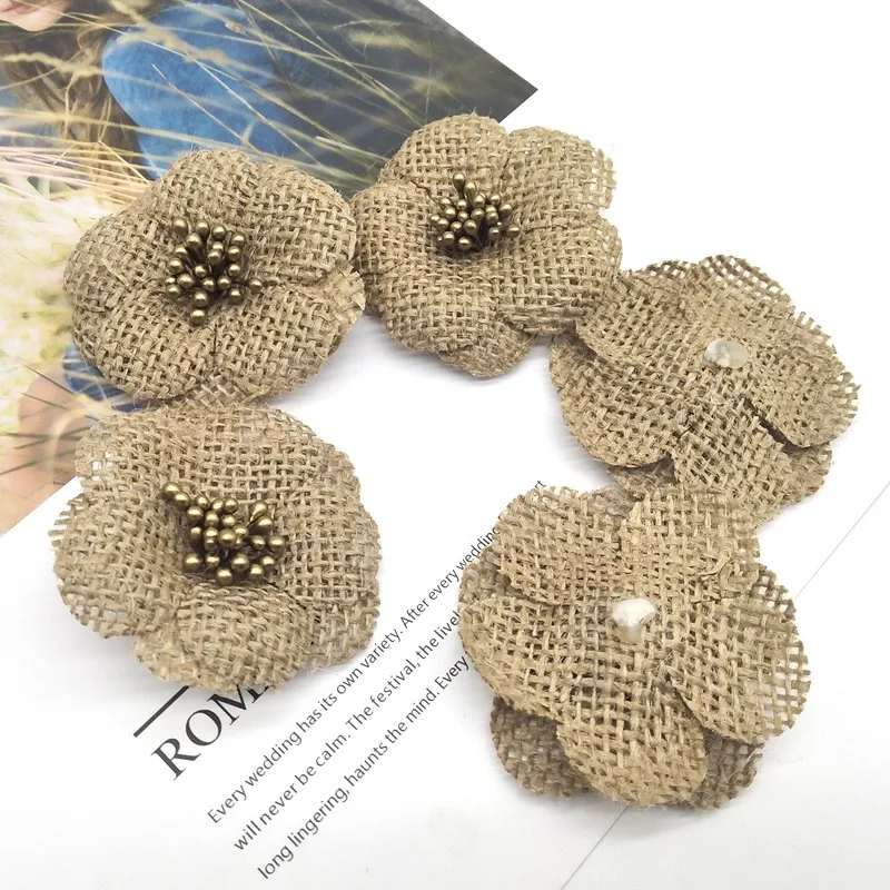 5 шт. ручной работы в декорированном мешковиной горшке цветы винтажная джутовая