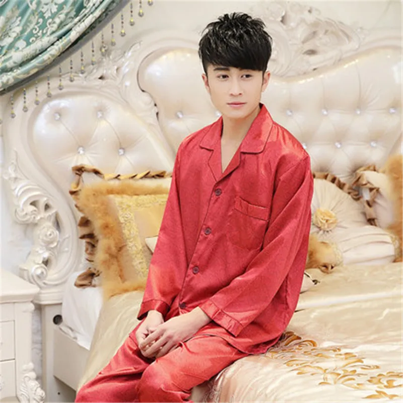 Китайские шелковые пижамы для женщин и мужчин одинаковые пар домашняя одежда