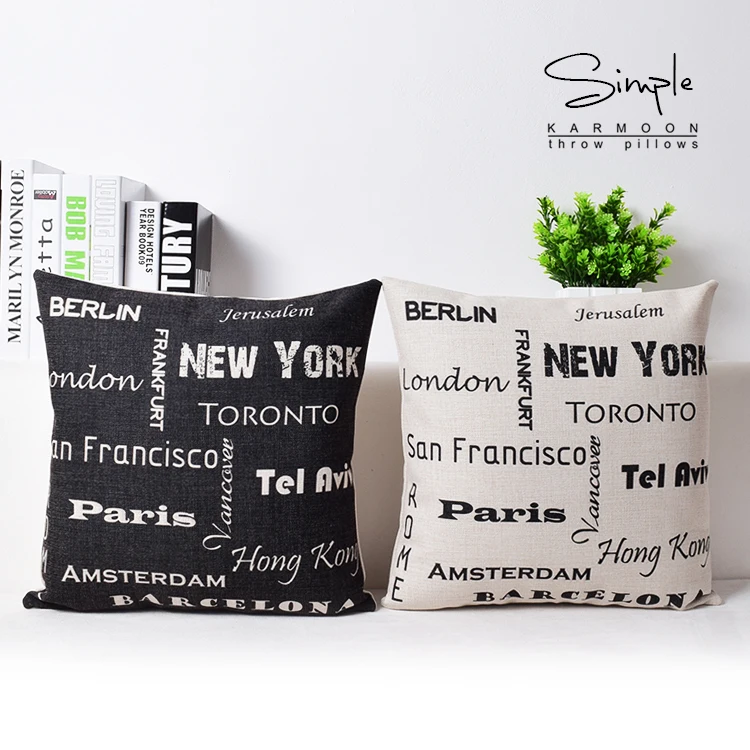 Париж наволочка Творческий черно-белыми буквами Торонто Нью-Йорк Подушка Чехол