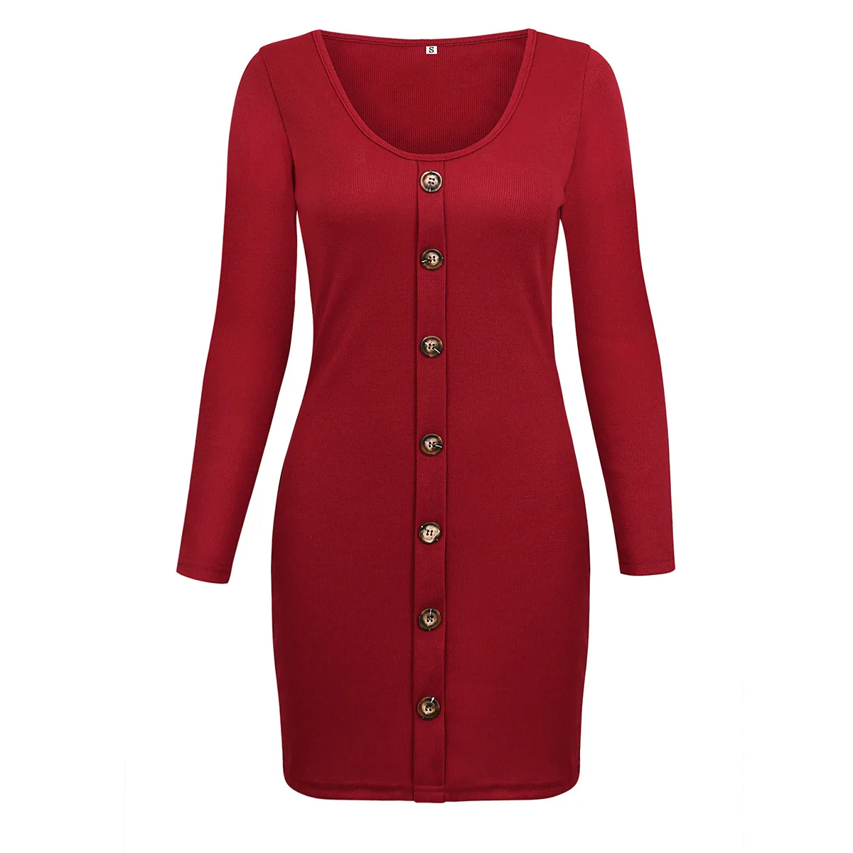 

sexy office lady sheath basic long sleeve knit woman mini dresses spring autumn slim v-neck button solid female knit dresses