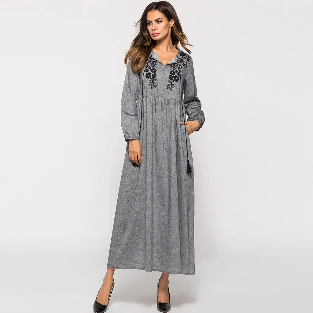 MUQGEW мусульманское платье с длинным рукавом вышивкой арабское - купить по