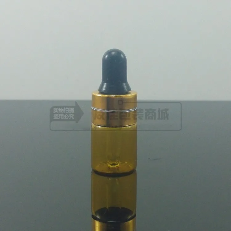 

100pcs/lot 2ml brown/amber Glass Essential Oil Bottle With dropper gold cap, 2ml dropper glass bottle packaging