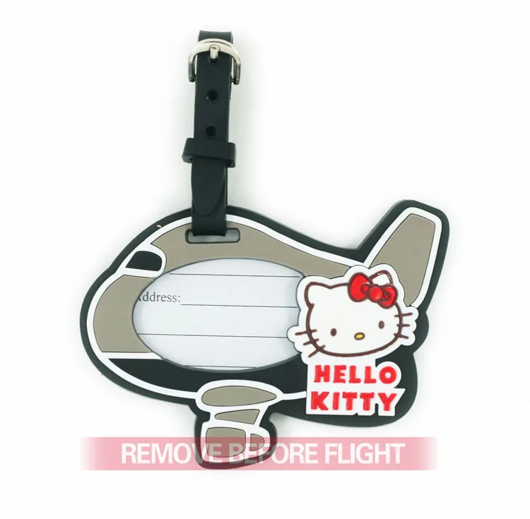 Женщины hello kitty самолет дорожные багажные бирки 3D личности милый специальный мультфильм самолет ярлык дамской сумки розовый/синий/черный