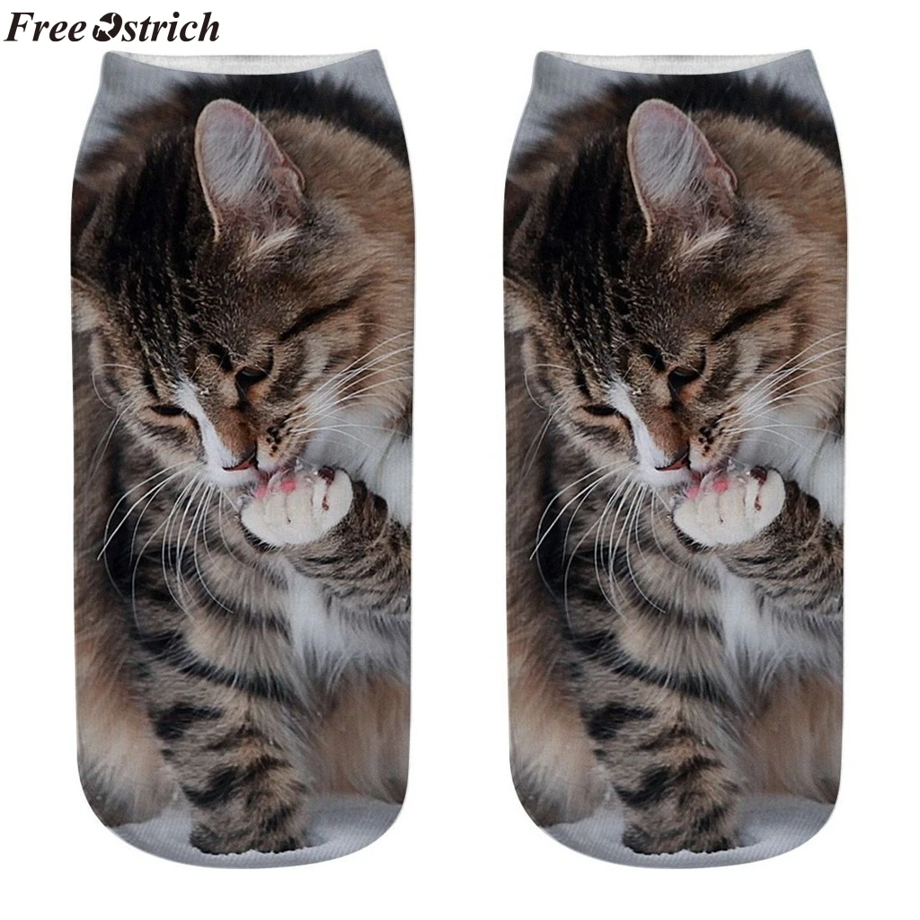 

FREE OSTRICH New Women 3D Novelty Funny Funny Cat Ankle Socks Cute Printing Brand Fashion Unisex Sock Cat Meias Female Low Ankle
