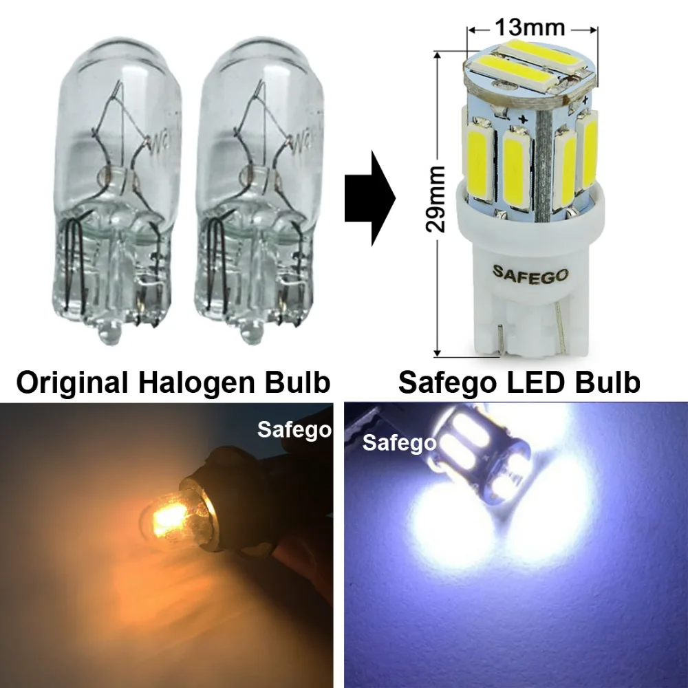 Safego 4x T10 W5W светодиодные лампы 10 7020 SMD 194 168 2825 Сменные на танкетке белый сигнальный