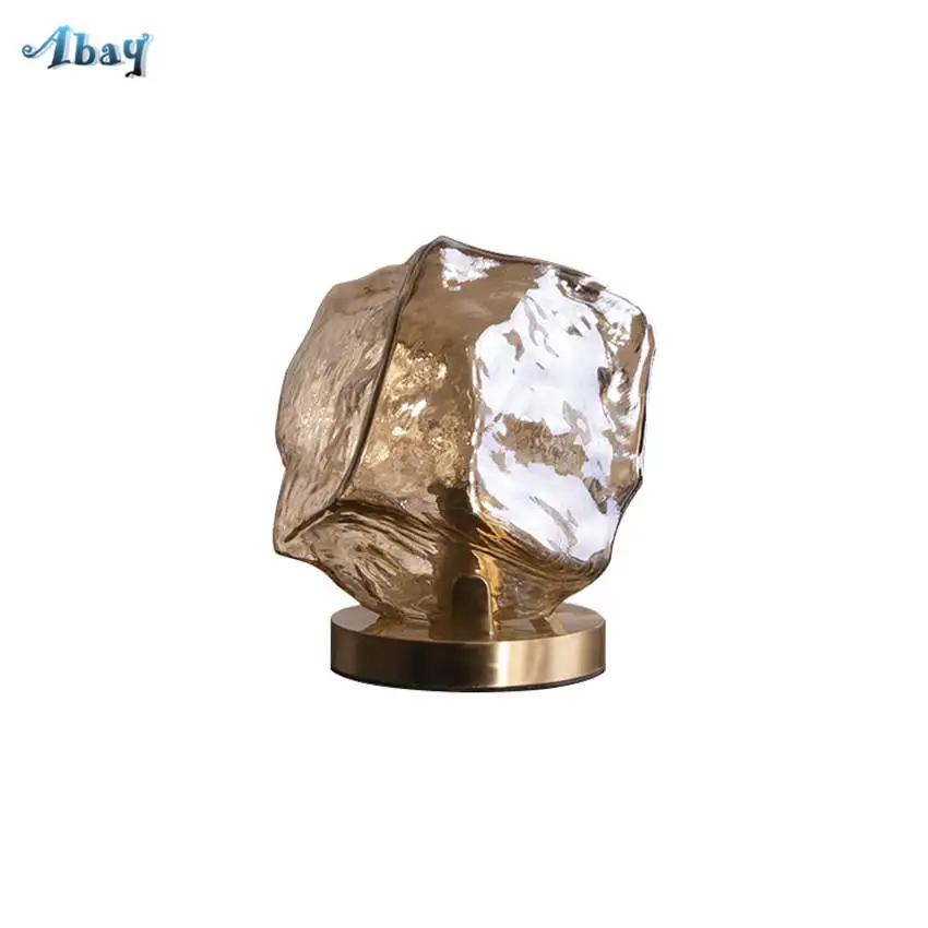 art deco Ice cube shape copper base glass table lamp for bedroom living room office creative home bedside led light | Лампы и