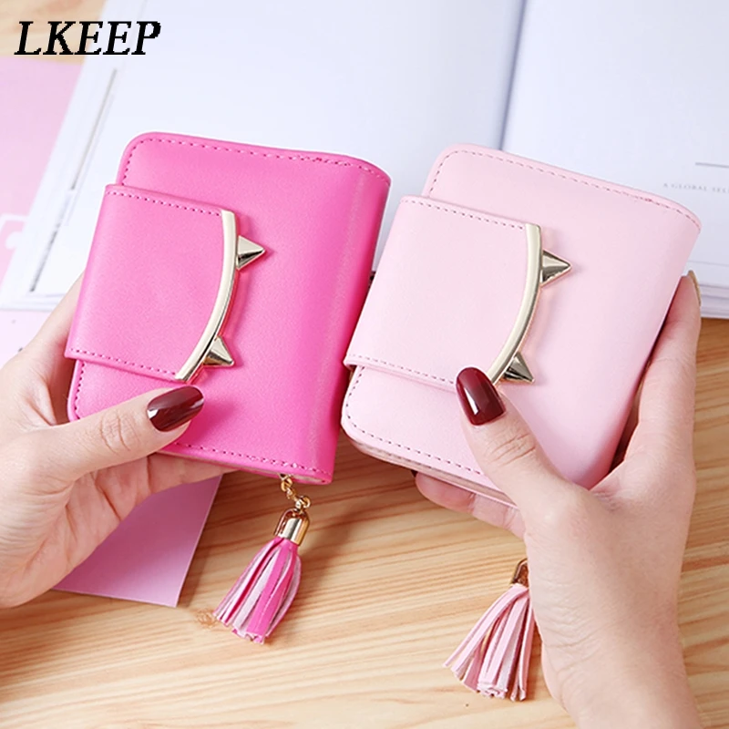 Корейский симпатичный кошелек из аниме кожи тройного сложения тонкий мини