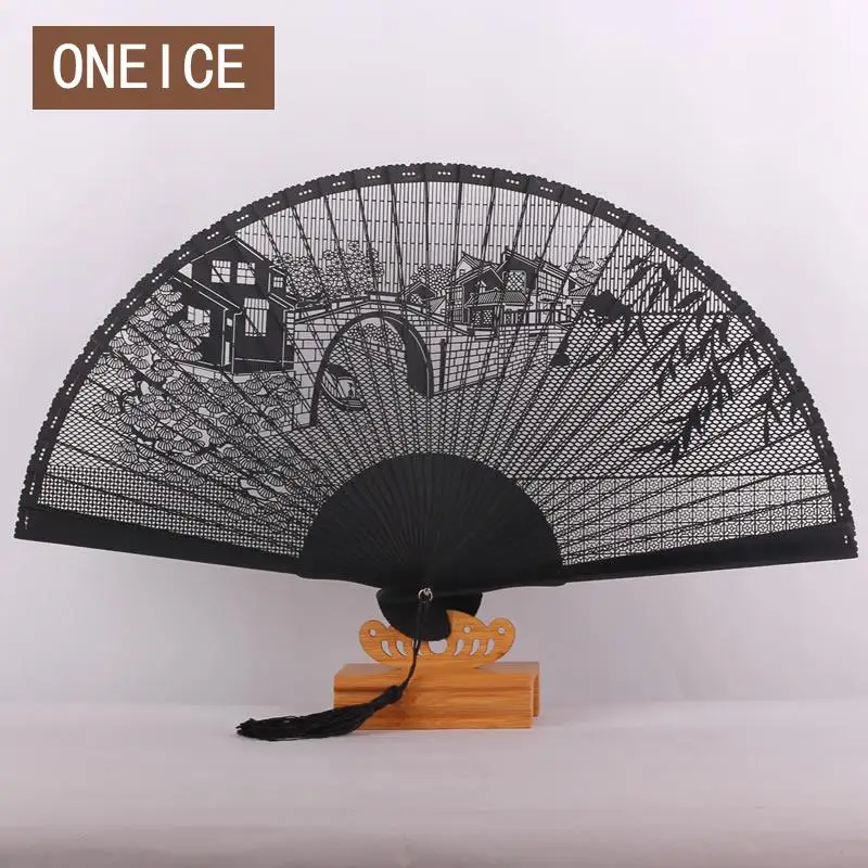 Китайский веер из бамбука в японском стиле складной резной черный подарок для