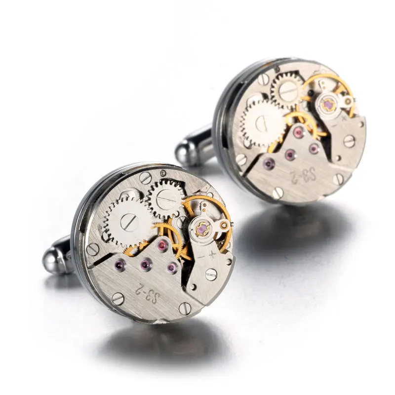 

Hot Sale Watch Movement Cufflinks of immovable Lepton Stainless Steel Steampunk Gear Watch Mechanism Cuff links for Mens gemelos