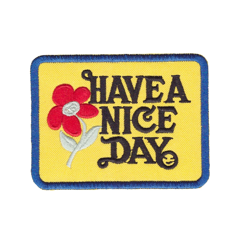 Have a Nice Day with red flower in yellow background Full of love Embroidered iron on patch | Дом и сад