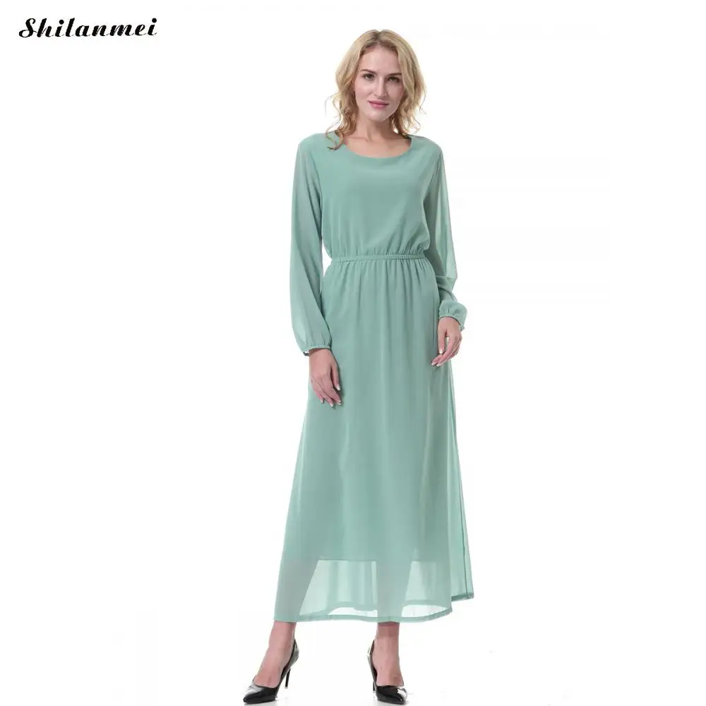 Женское шифоновое мусульманское платье макси с длинным рукавом Musulman Abayas розовое
