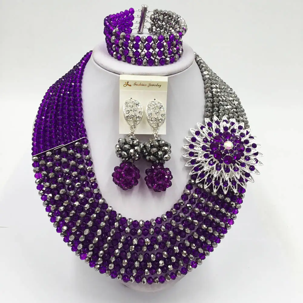 

Fashion Purple African Wedding Beads Necklace Jewelry Set Crystal Jewelry Sets 8JBK09