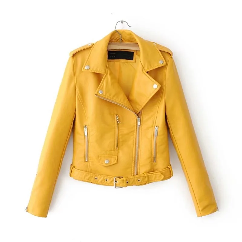 Spring Autumn women's clothing PU Leather Jacket Faux Soft Coat Slim Rivet Zipper Motorcycle Jackets 8002 | Женская одежда