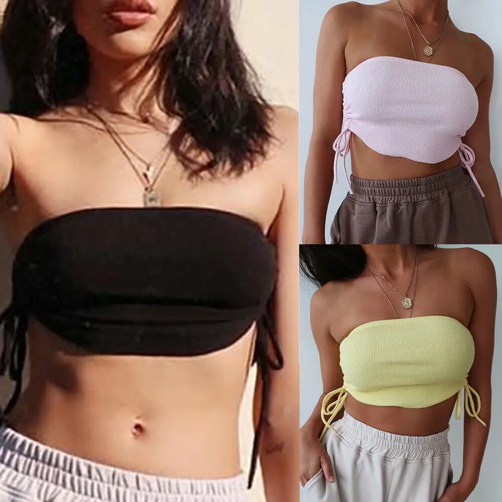Женский трикотажный Топ без бретелек Bralette с бантом боковым регулированием на