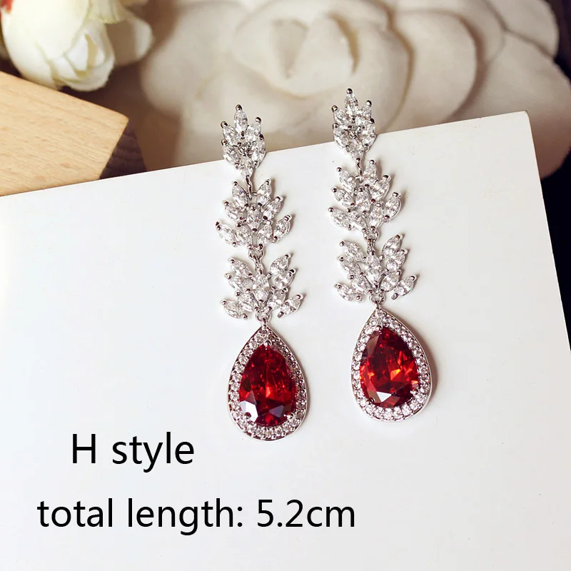 H style Роскошные бордовые винно-красные длинные висячие серьги геометрической формы с большим квадратным кубическим цирконием для женщин, вечерние, свадебные ювелирные изделия, подарок - Окраска металла: H style