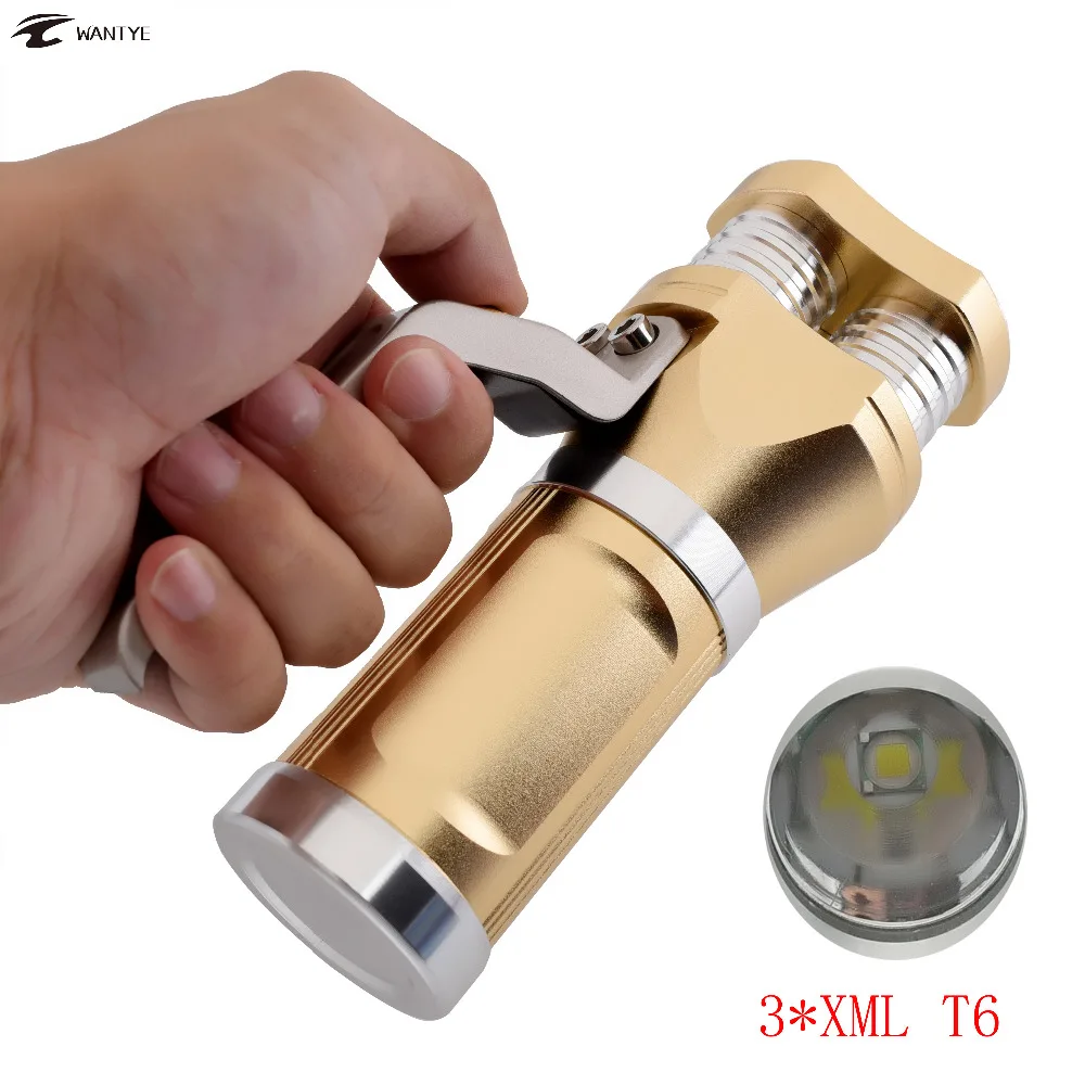 Wantye Rechargerable светодио дный фонарик 18650 мощный 3 * XML T6 10000 LM Тактические вспышки света