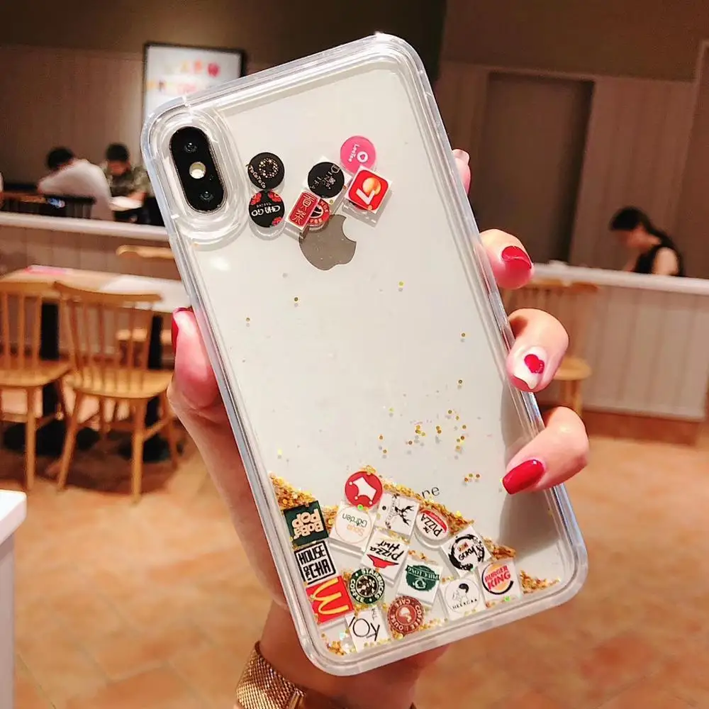 Liquid Sand Creative Restaurant Brand Icon Case For iphone 6 7 8 Plus X XR XS MAX Fashion Quicksand Back Cover 6plus 7plus 8plus | Мобильные