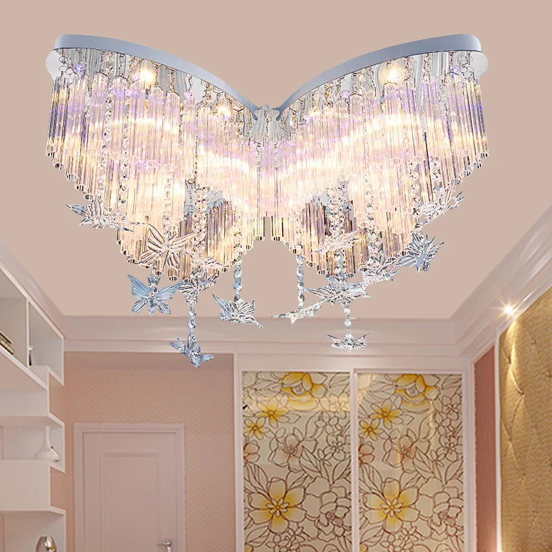 Детский потолочный светильник с бабочками светодиодный кристаллами для спальни