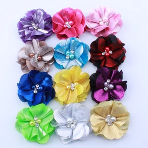 50 шт. 5,5 см модные гофрированные металлические тканевые цветы с жемчугом для заколки для волос милый цветочный цветок для обуви Одежда головные уборы